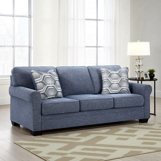 Ashley Sano Sofa | Denim Blue Polyester | 2 Accent Throw Pillows | 88"