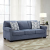 Ashley Sano Sofa | Denim Blue Polyester | 2 Accent Throw Pillows | 88"
