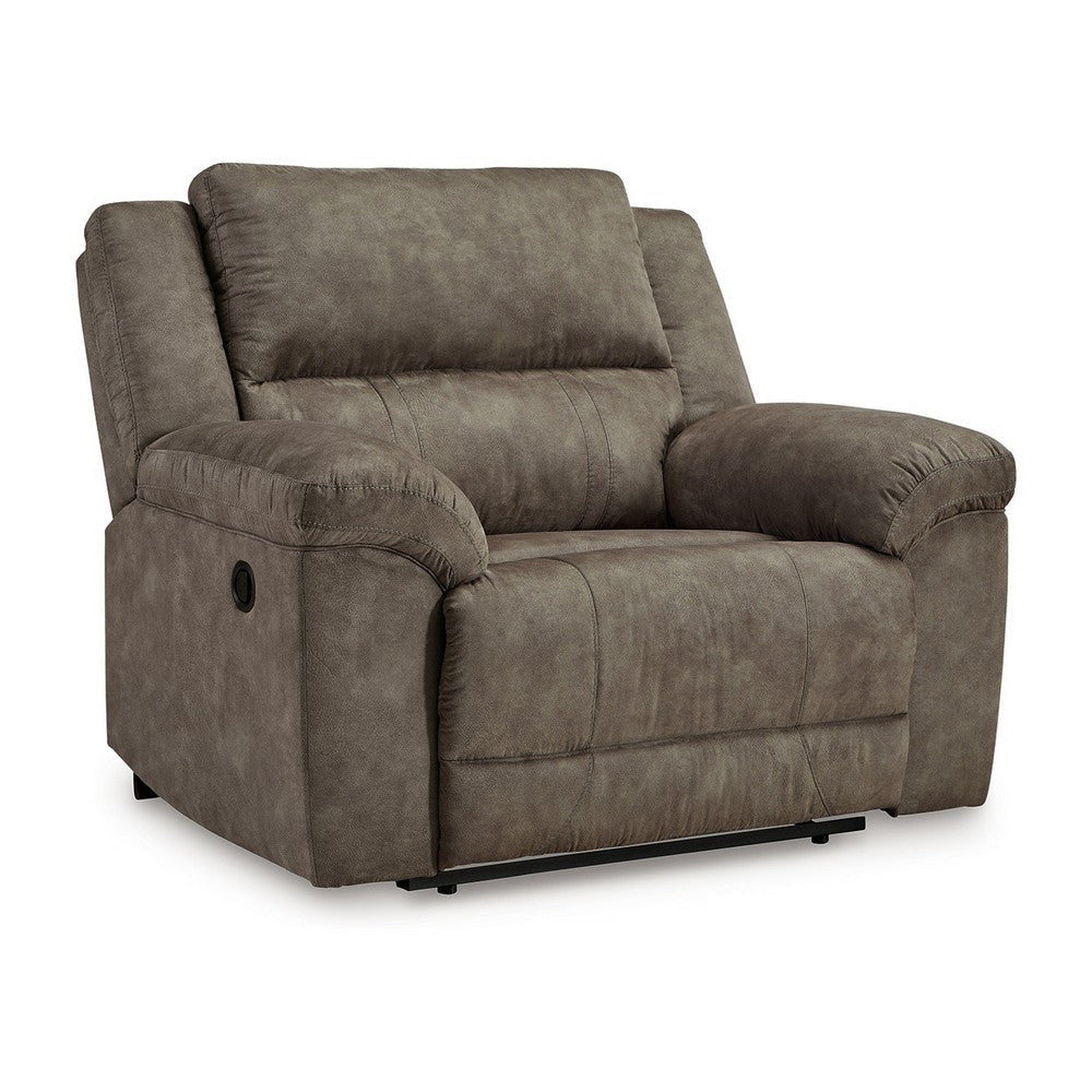 Ashley Larson Manual Recliner Oversize Chair | Brown Faux Leather Pillow Arms BM328303