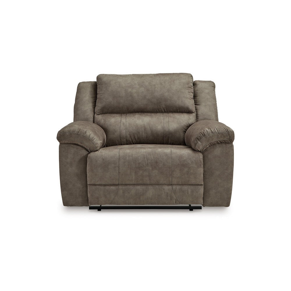 Ashley Larson Manual Recliner Oversize Chair | Brown Faux Leather Pillow Arms BM328303