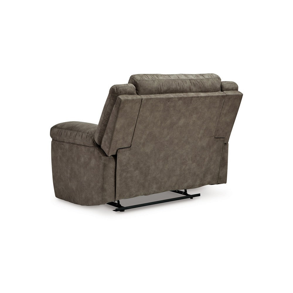 Ashley Larson Manual Recliner Oversize Chair | Brown Faux Leather Pillow Arms BM328303