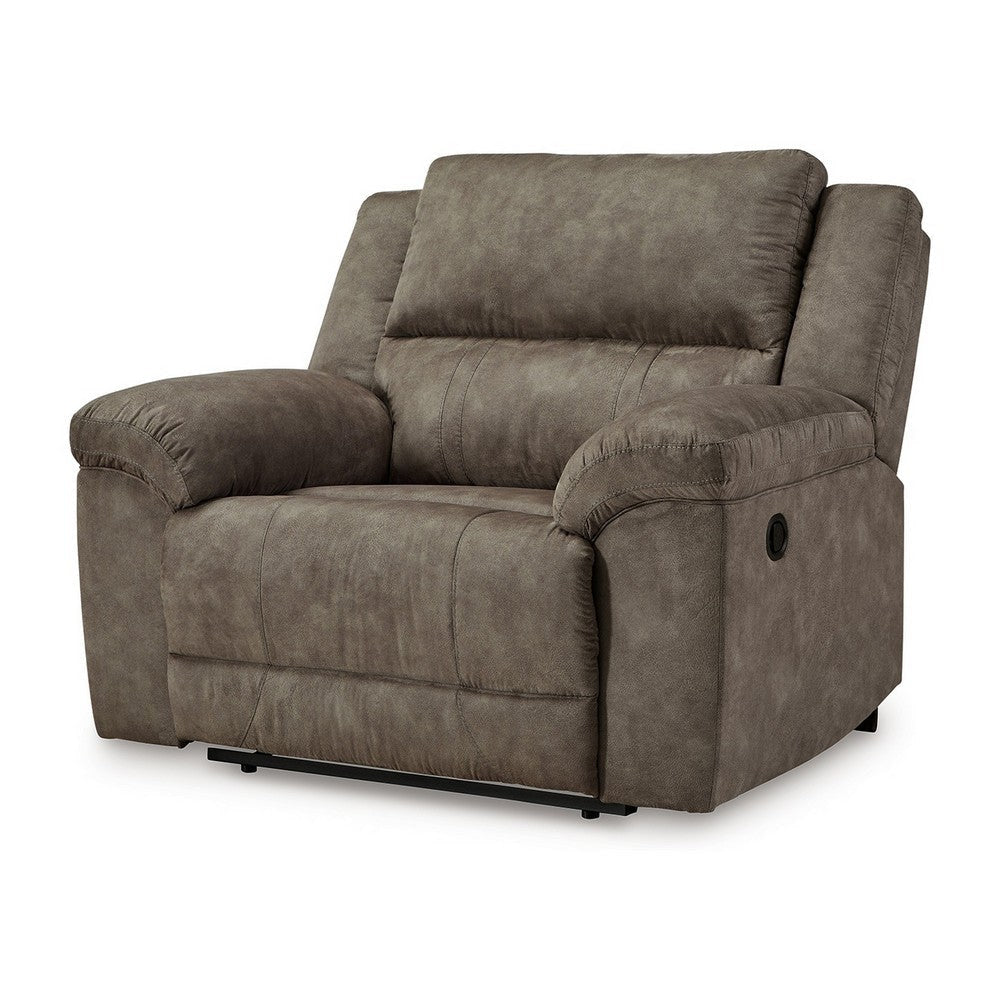 Ashley Larson Manual Recliner Oversize Chair | Brown Faux Leather Pillow Arms BM328303