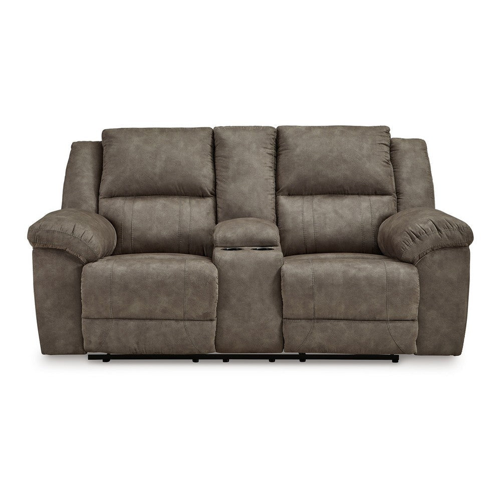 Ashley Larson Manual Double Recliner Oversize Loveseat | Brown Faux Leather BM328305