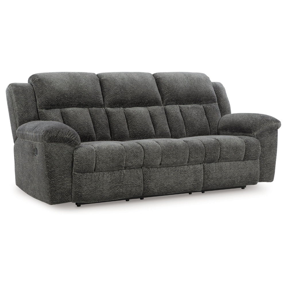 Ashley Briar Manual Reclining Sofa Dark Gray Polyester | Metal Frame | 91"