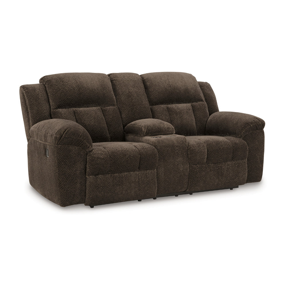 Ashley Briar Manual Double Reclining Loveseat | Brown Polyester | 80"