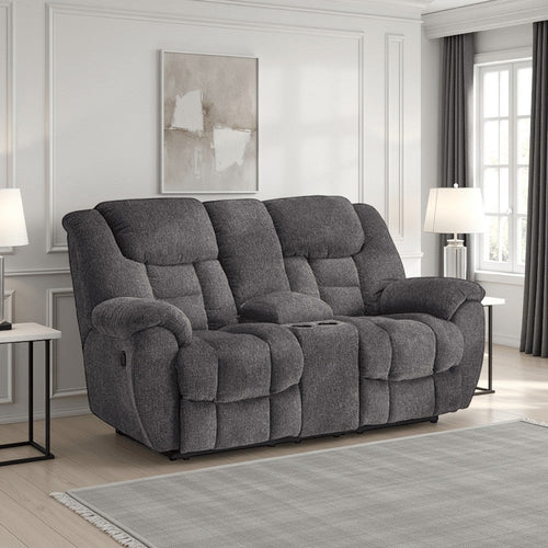 Ashley Dane Manual Double Reclining Loveseat | Rich Gray Polyester | 76"