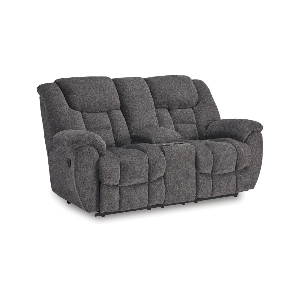 Ashley Dane Manual Double Reclining Loveseat | Rich Gray Polyester | 76"