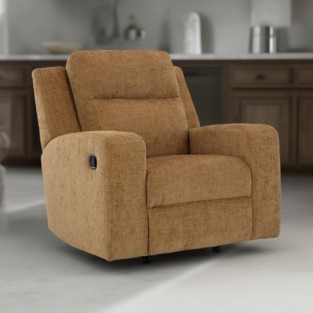Ashley Damon Manual Rocker Recliner Chair | Soft Plush Camel Brown Polyester