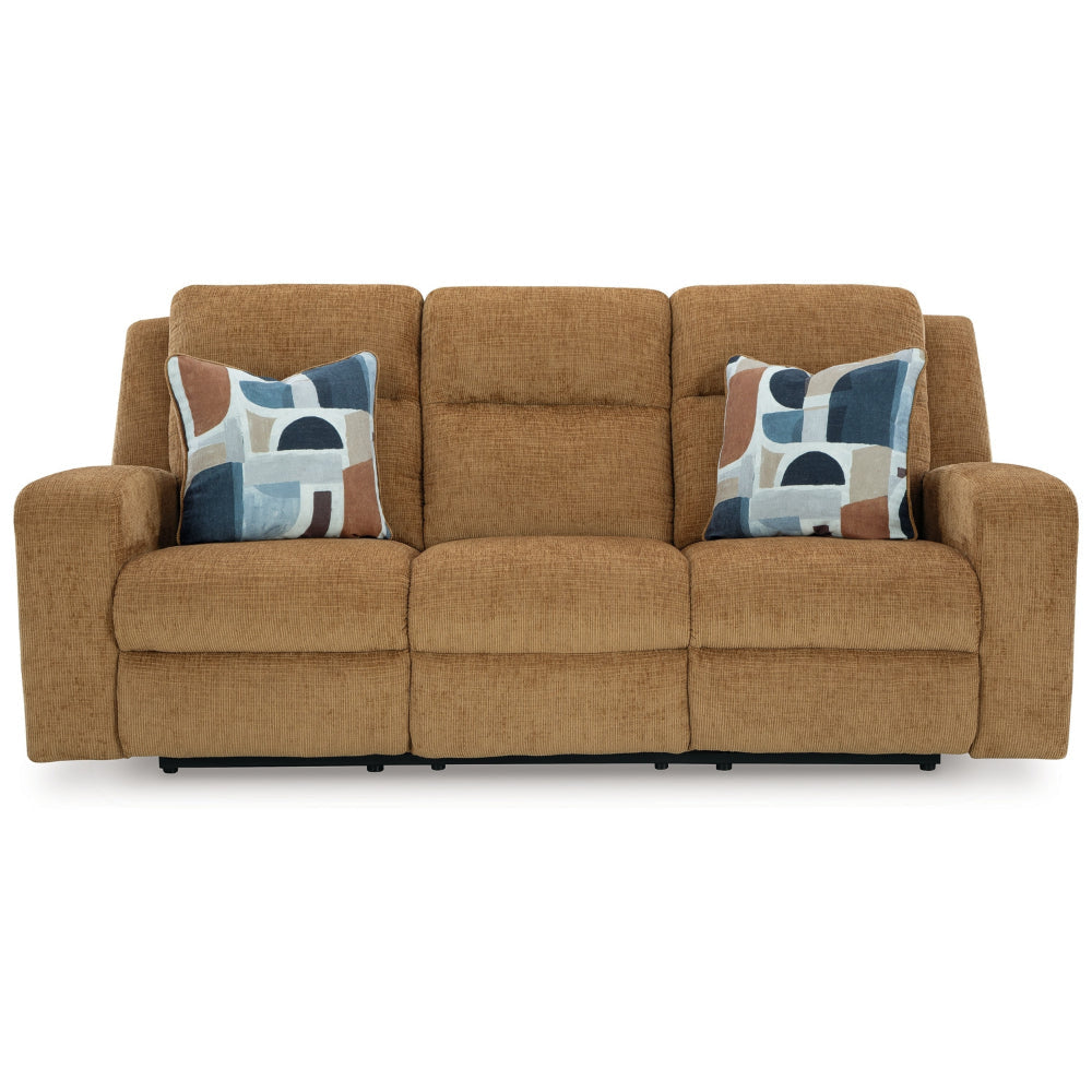 Ashley Damon Manual Reclining Sofa | Camel Brown Polyester | 2 Pillows | 86’’ BM328319