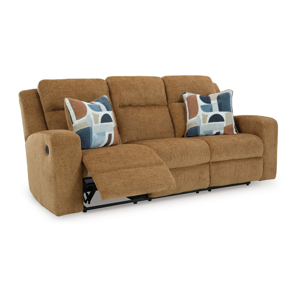 Ashley Damon Manual Reclining Sofa | Camel Brown Polyester | 2 Pillows | 86’’ BM328319