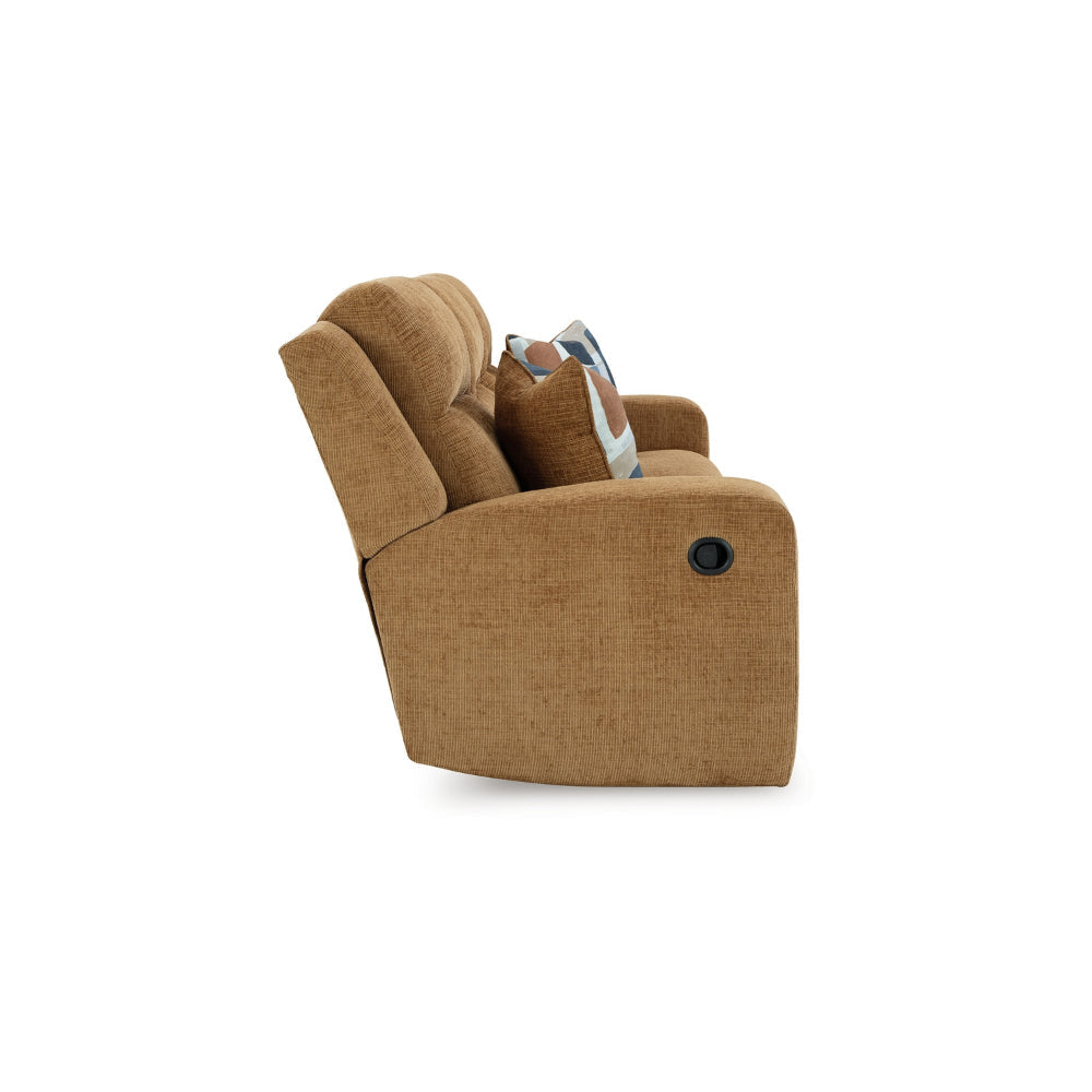 Ashley Damon Manual Reclining Sofa | Camel Brown Polyester | 2 Pillows | 86’’ BM328319