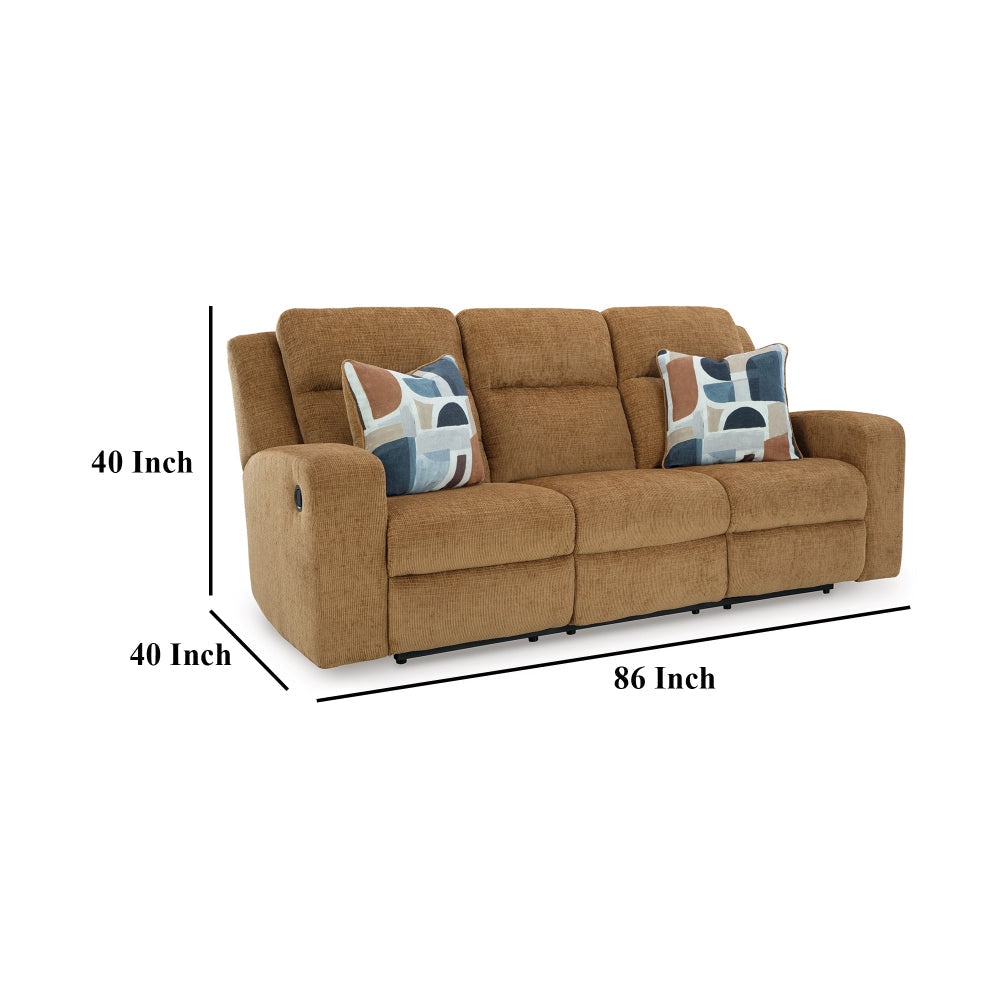 Ashley Damon Manual Reclining Sofa | Camel Brown Polyester | 2 Pillows | 86’’ BM328319