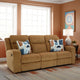 Ashley Damon Manual Reclining Sofa | Camel Brown Polyester | 2 Pillows | 86"