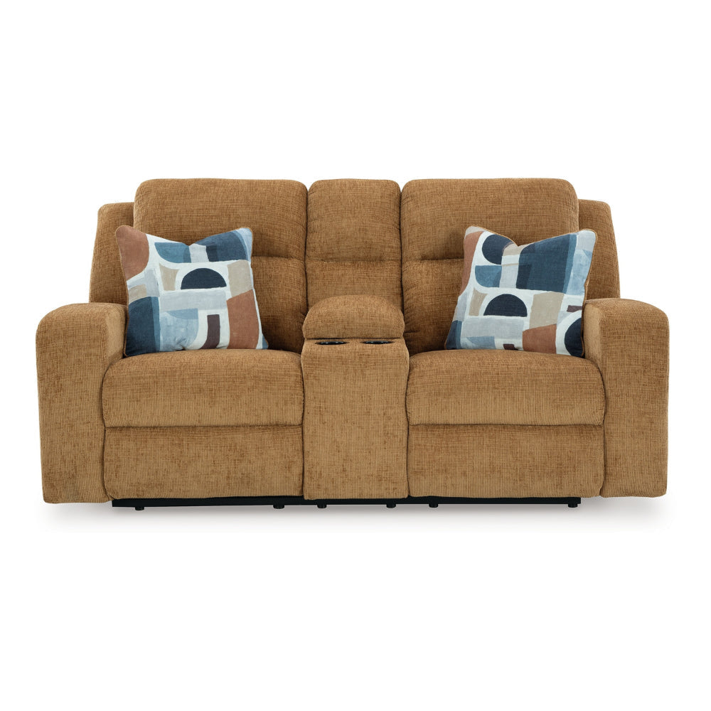 Ashley Damon Double Reclining Loveseat | Camel Brown Polyester | 2 Pillows BM328320