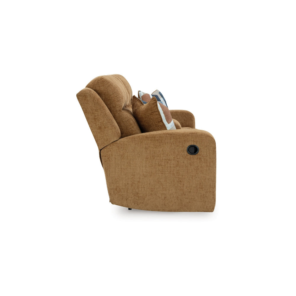 Ashley Damon Double Reclining Loveseat | Camel Brown Polyester | 2 Pillows BM328320