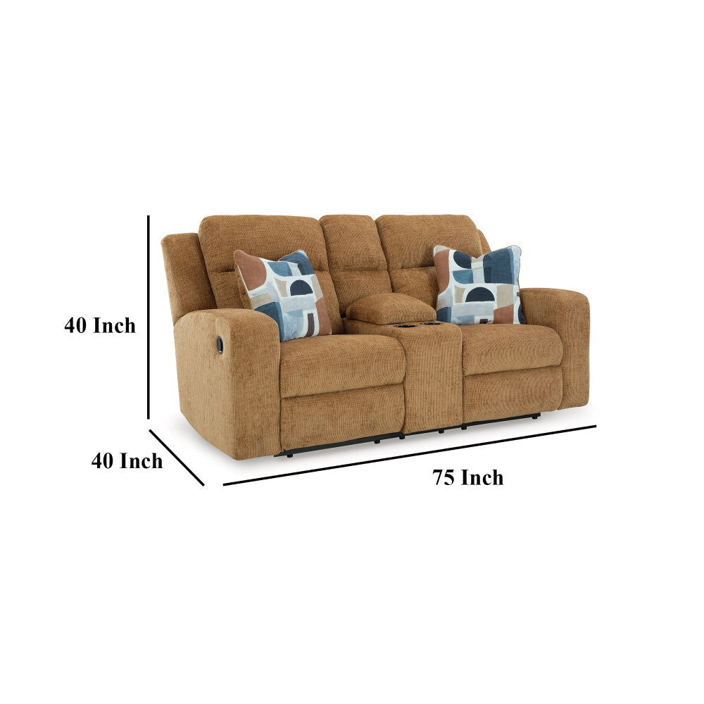 Ashley Damon Double Reclining Loveseat | Camel Brown Polyester | 2 Pillows BM328320