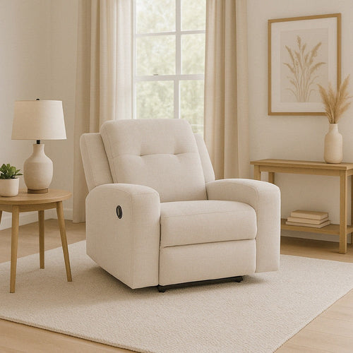 Ashley Genna Manual Recliner Chair | Light Beige Polyester | Soft Cushioned