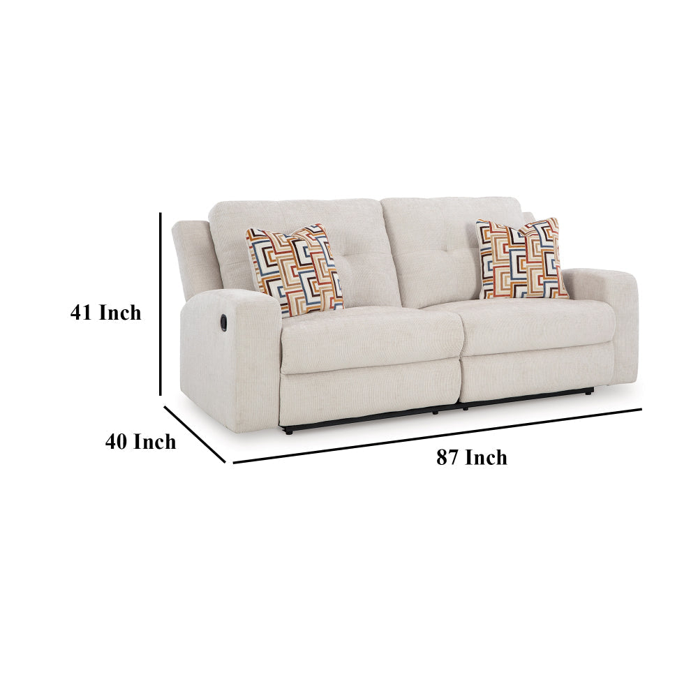 Ashley Genna Manual Reclining Sofa | Light Beige Polyester | 2 Pillows | 87’’ BM328323