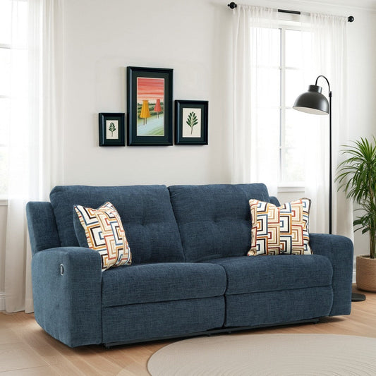 Ashley Genna Manual Reclining Sofa | Navy Blue Polyester | 2 Pillows | 87"