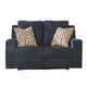 Ashley Genna Manual Reclining Loveseat | Navy Blue Fabric | 2 Pillows | 64"
