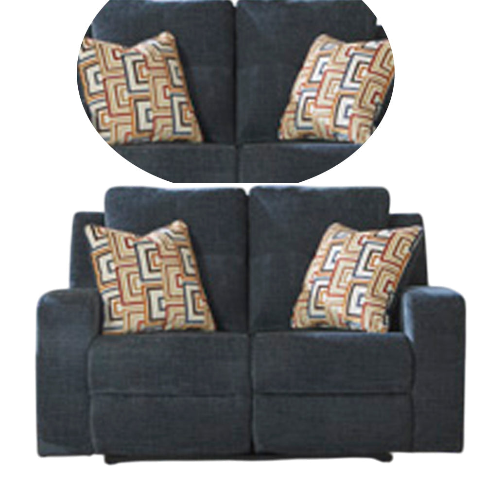 Ashley Genna Manual Reclining Loveseat | Navy Blue Fabric | 2 Pillows | 64’’ BM328326