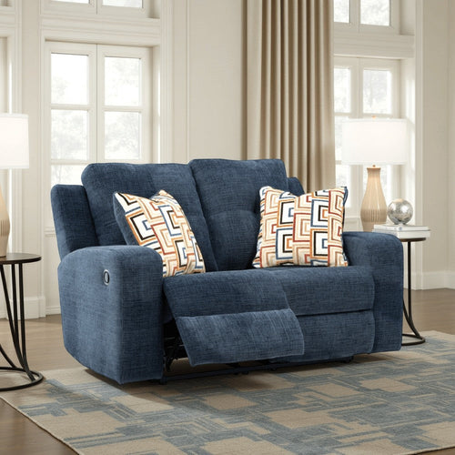 Ashley Genna Manual Reclining Loveseat | Navy Blue Fabric | 2 Pillows | 64"