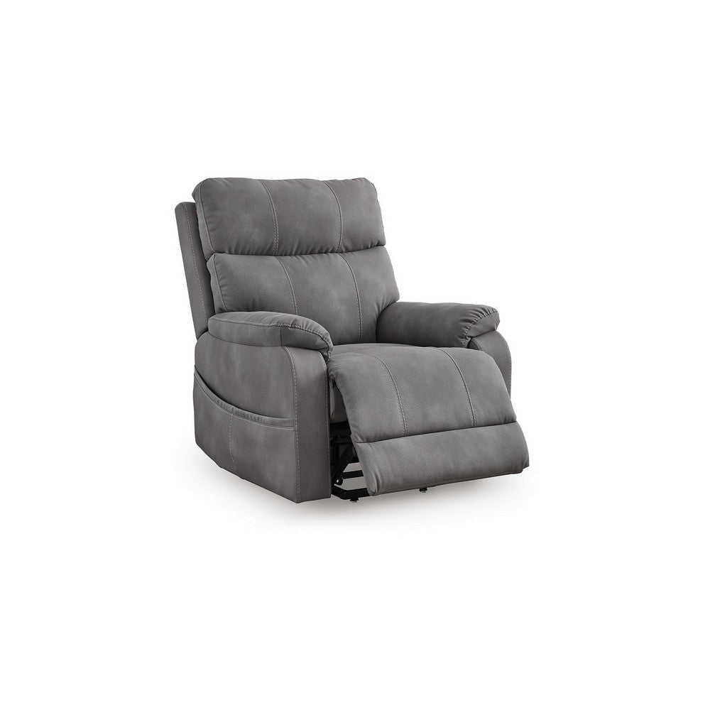 Ashley Corbin Power Lift Recliner Chair | Gray Faux Leather | Pillow Top Arms BM328330