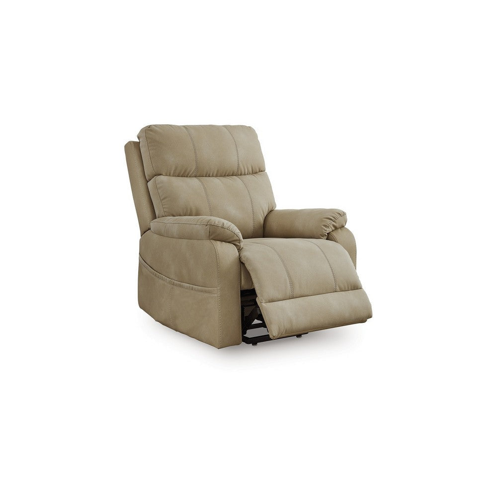 Ashley Corbin Power Lift Recliner Chair | Sand Faux Leather | Pillow Top Arms BM328331