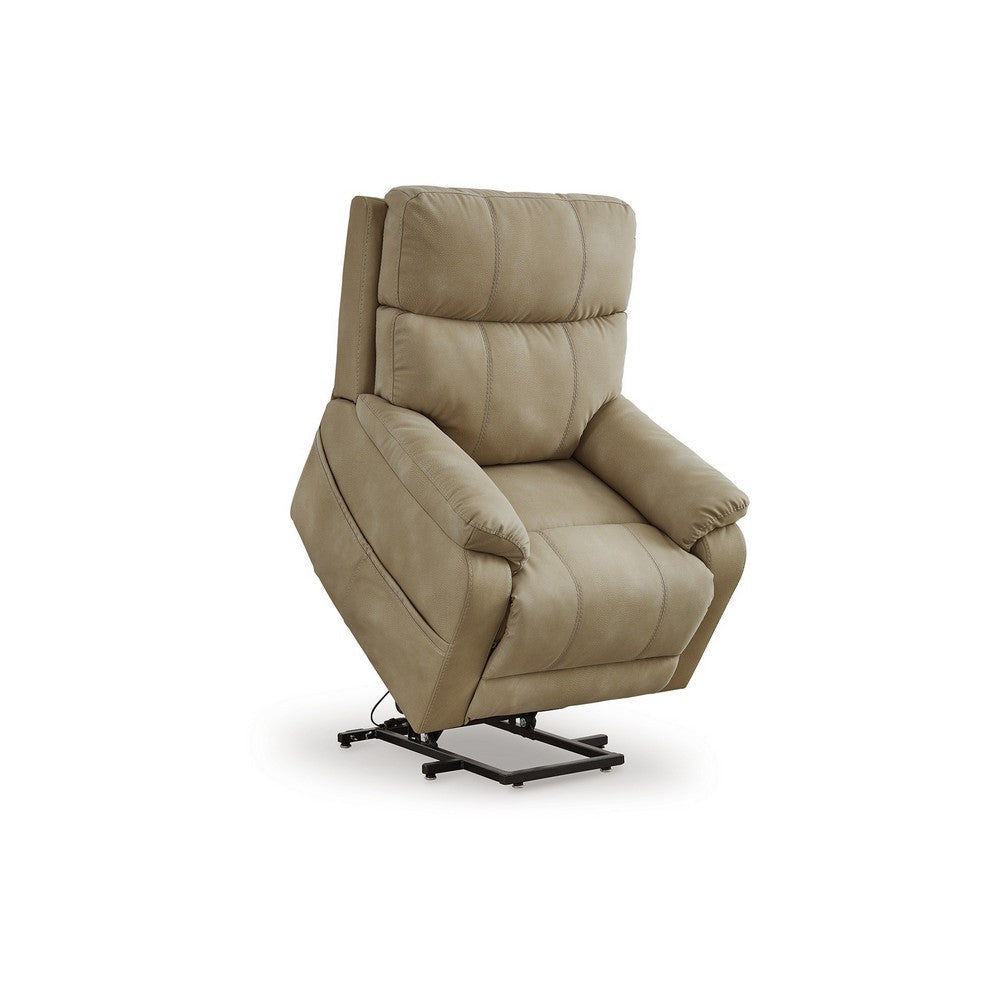 Ashley Corbin Power Lift Recliner Chair | Sand Faux Leather | Pillow Top Arms BM328331