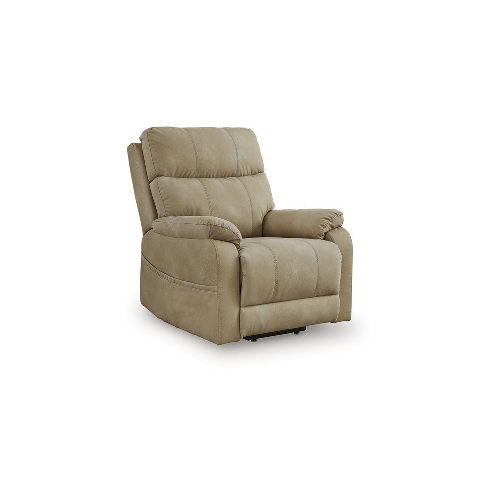 Ashley Corbin Power Lift Recliner Chair | Sand Faux Leather | Pillow Top Arms BM328331