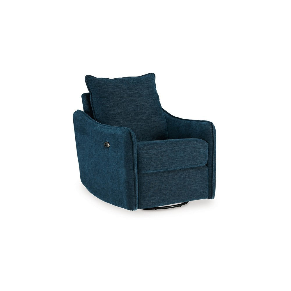 Ashley Bradley Swivel Power Recliner Chair | Dark Blue Polyester Pillow Back BM328333