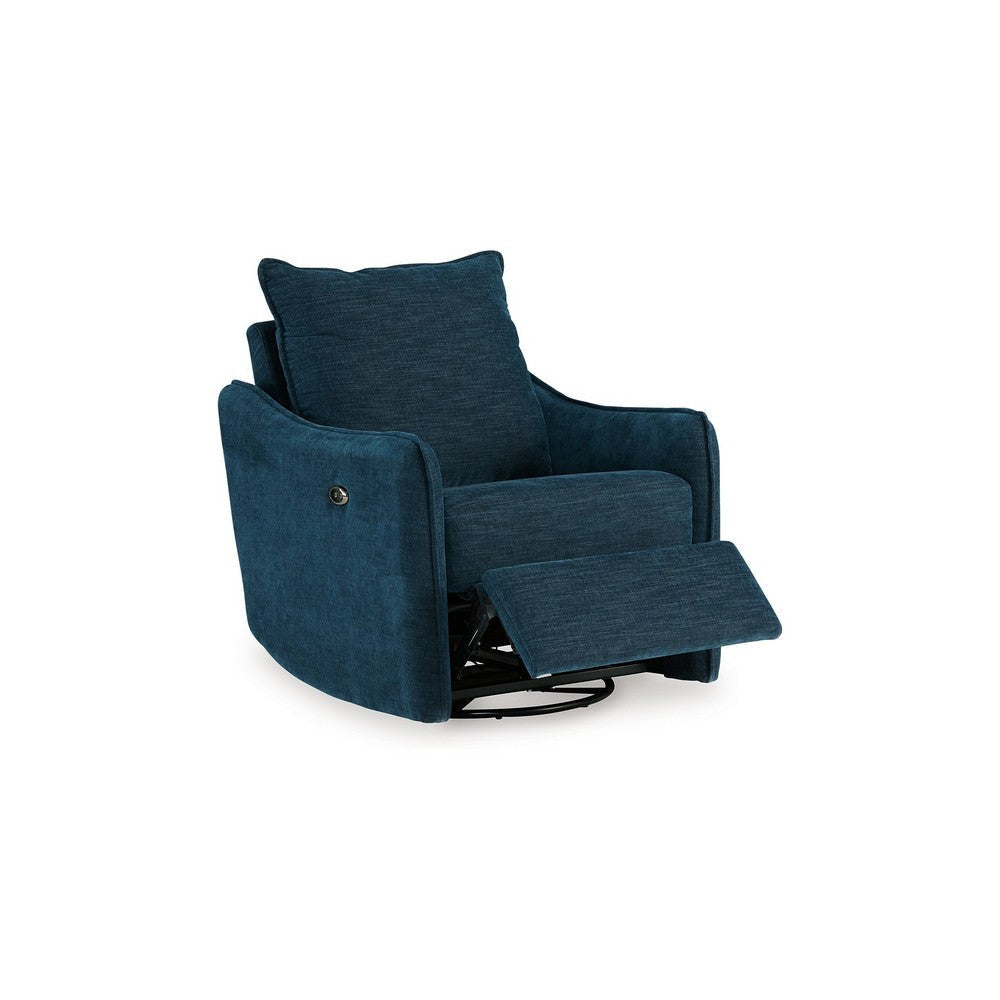 Ashley Bradley Swivel Power Recliner Chair | Dark Blue Polyester Pillow Back BM328333