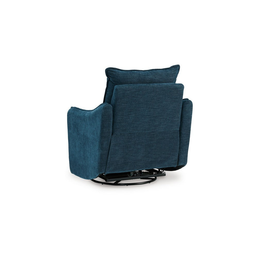 Ashley Bradley Swivel Power Recliner Chair | Dark Blue Polyester Pillow Back BM328333