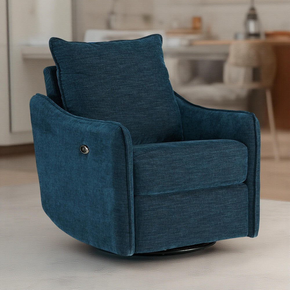 Ashley Bradley Swivel Power Recliner Chair | Dark Blue Polyester Pillow Back