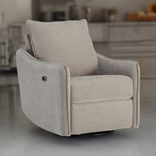 Ashley Bradley Swivel Power Recliner Chair | Gray Polyester | Pillow Back