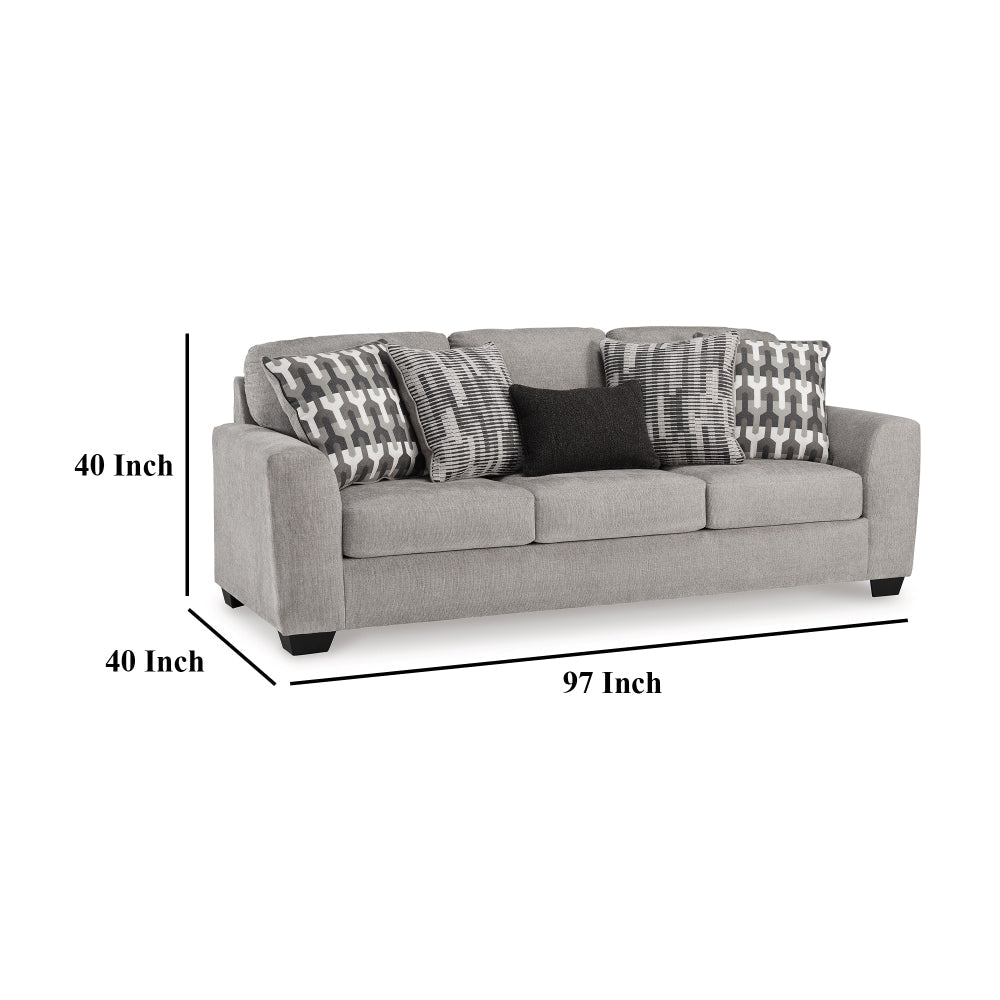 Ashley Delaney Sofa | Gray Polyester | 5 Accent Throw Pillows | Black | 97’’ BM328337
