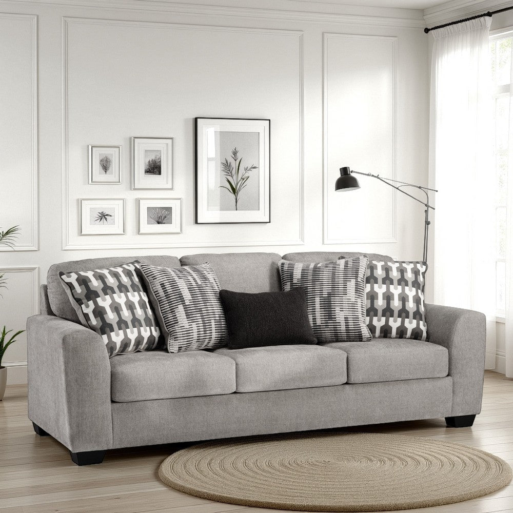 Ashley Delaney Sofa | Gray Polyester | 5 Accent Throw Pillows | Black | 97"