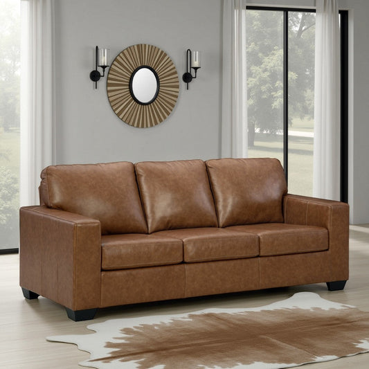Ashley Miller Sofa | Brown Faux and Real Leather | Soft Cushions | 85"