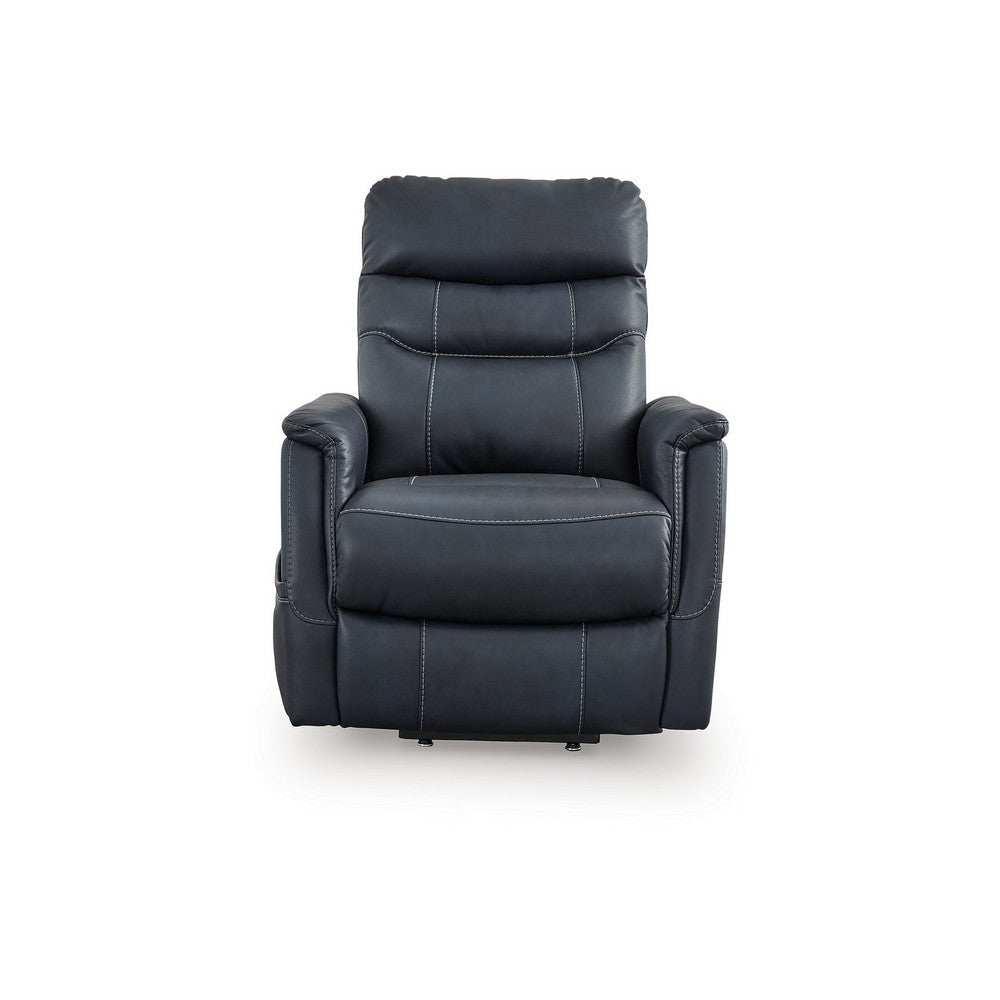 Ashley Barrett Power Lift Recliner Chair | Navy Blue Faux Leather Pillow Back BM328344