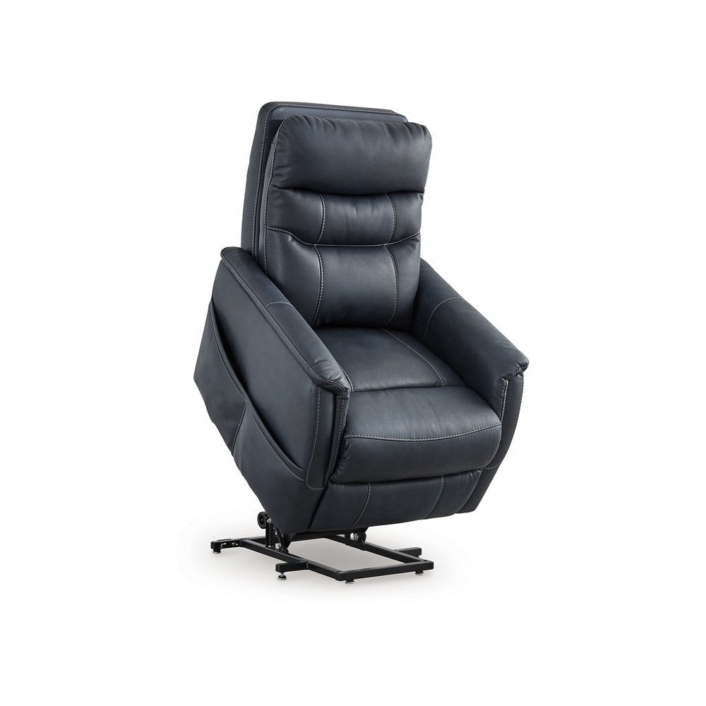 Ashley Barrett Power Lift Recliner Chair | Navy Blue Faux Leather Pillow Back BM328344