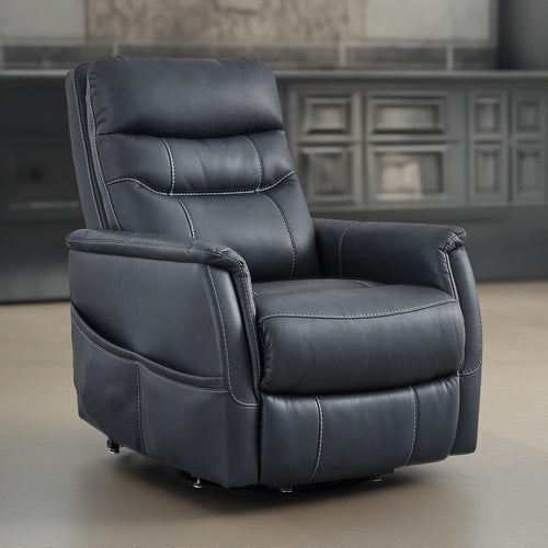 Ashley Barrett Power Lift Recliner Chair | Navy Blue Faux Leather Pillow Back
