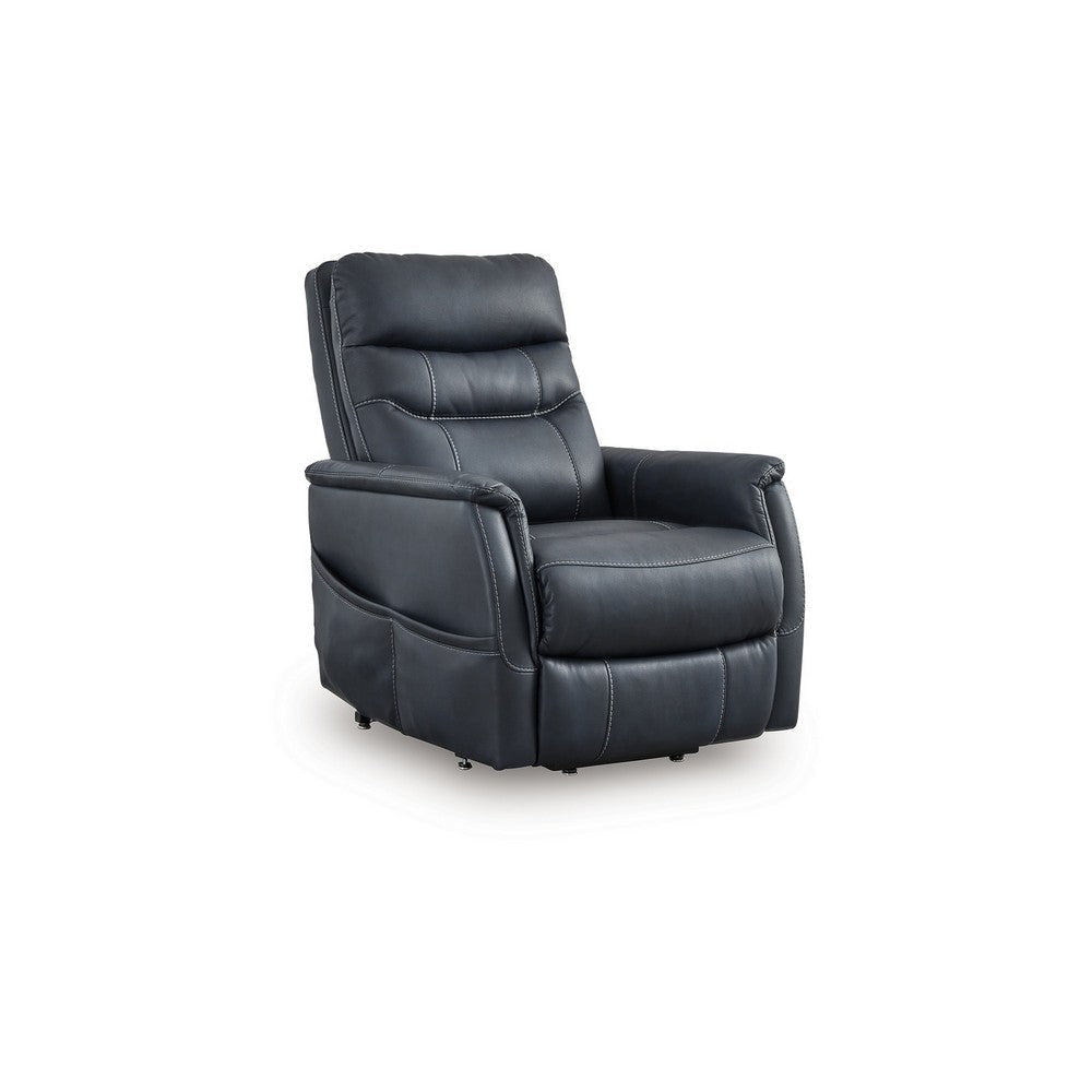 Ashley Barrett Power Lift Recliner Chair | Navy Blue Faux Leather Pillow Back BM328344