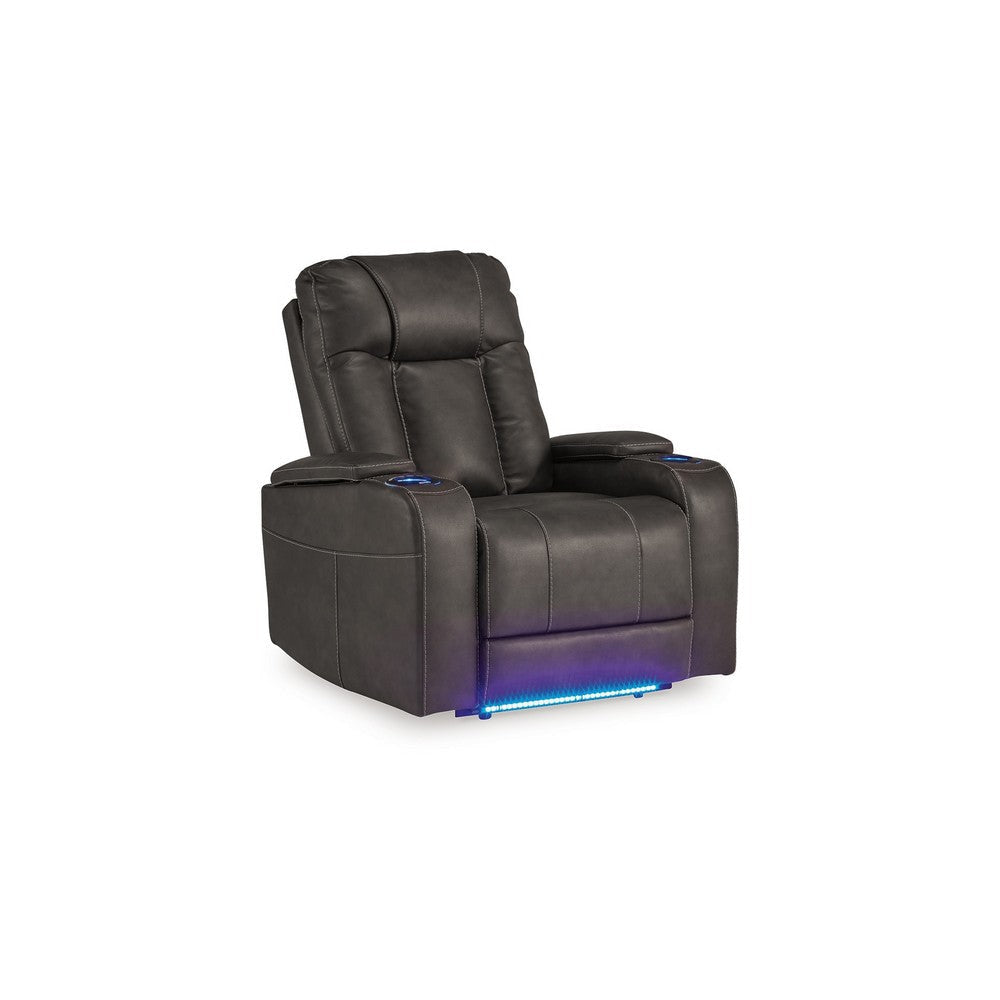 Ashley Callum Power Recliner Chair | Adjustable Headrest | Gray Faux Leather BM328345