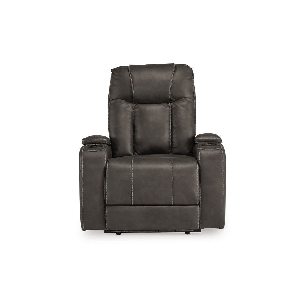 Ashley Callum Power Recliner Chair | Adjustable Headrest | Gray Faux Leather BM328345