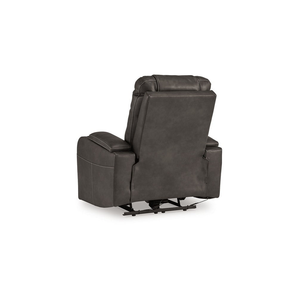 Ashley Callum Power Recliner Chair | Adjustable Headrest | Gray Faux Leather BM328345