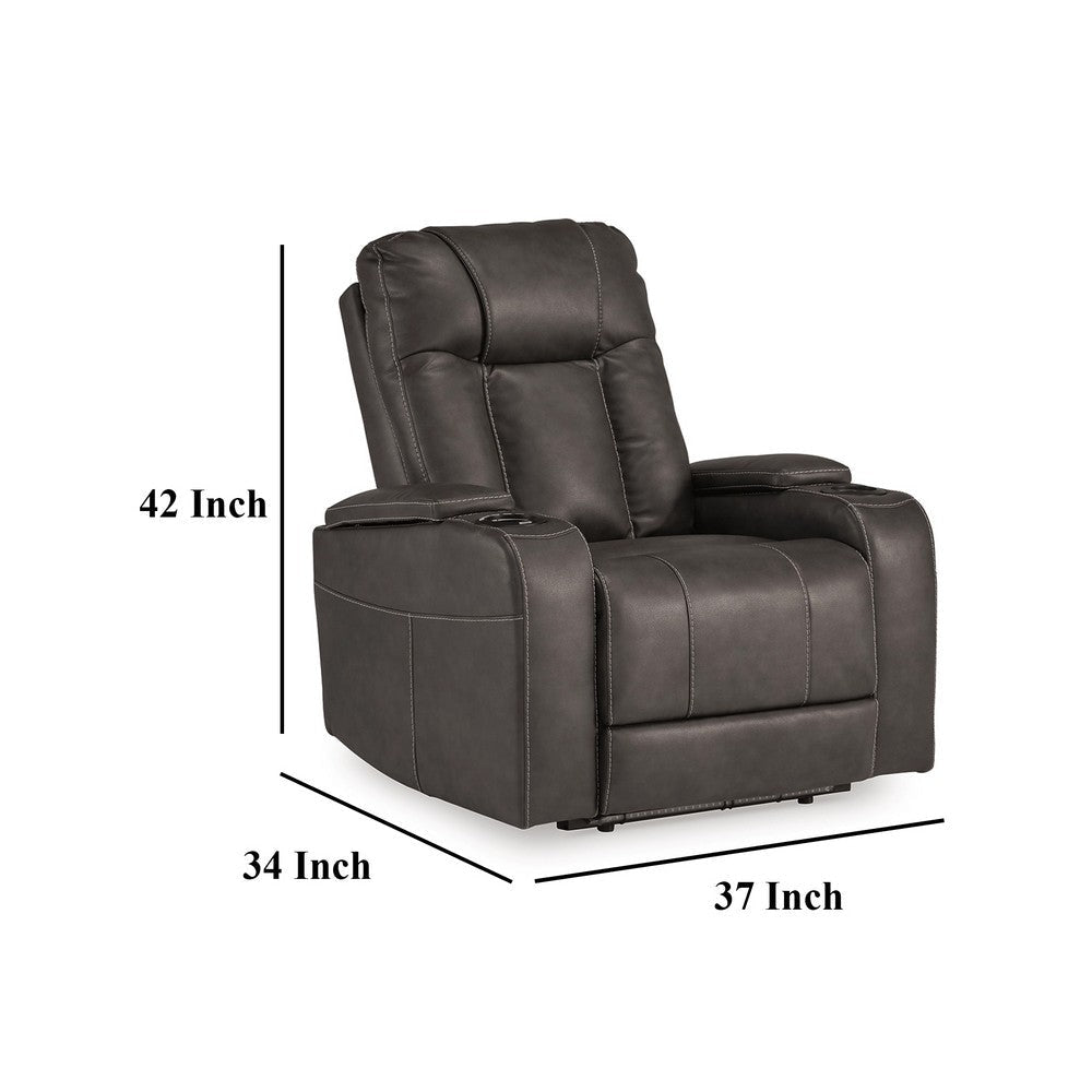 Ashley Callum Power Recliner Chair | Adjustable Headrest | Gray Faux Leather BM328345