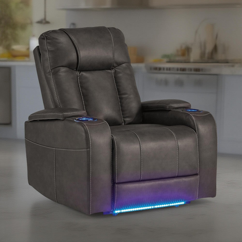 Ashley Callum Power Recliner Chair | Adjustable Headrest | Gray Faux Leather