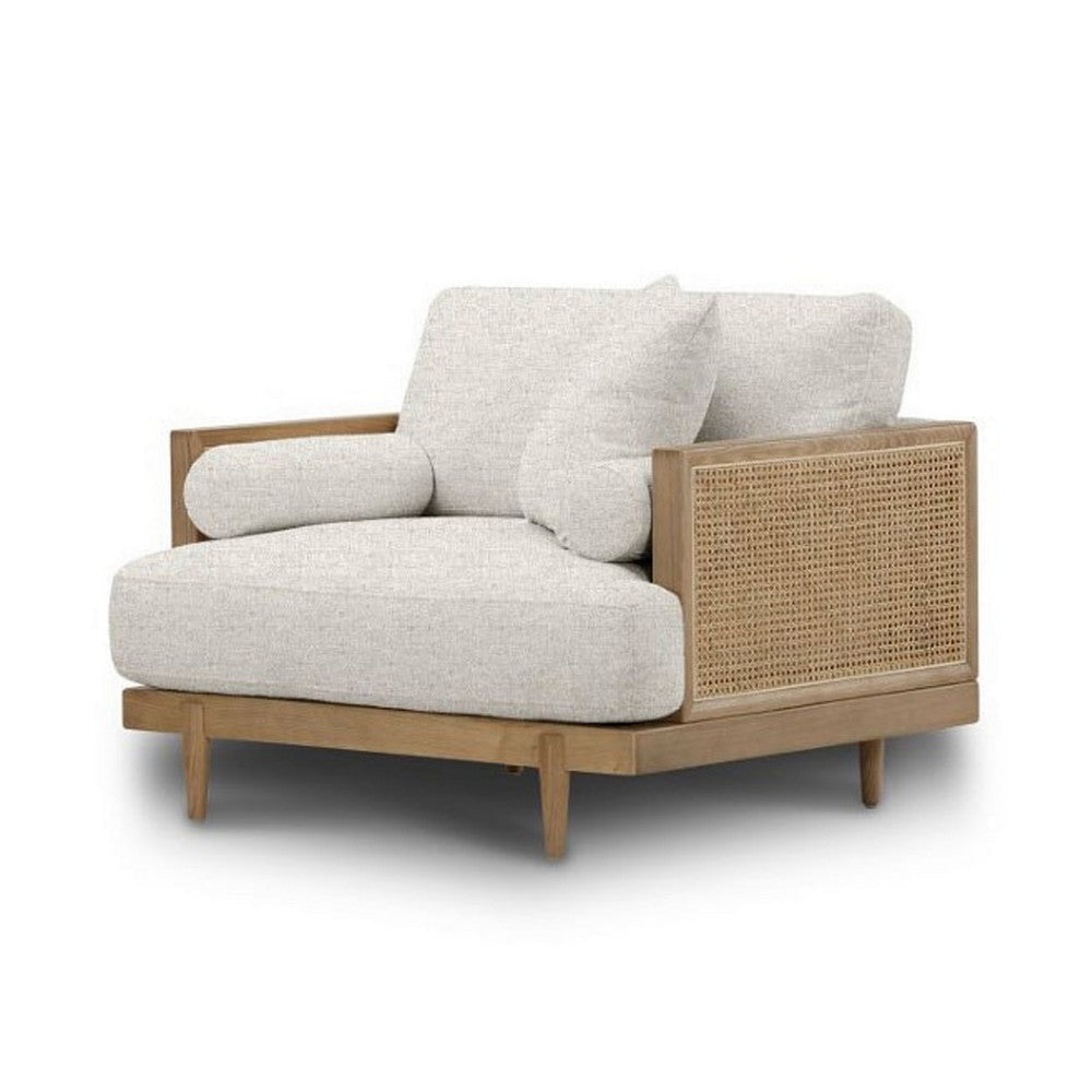 Senu Accent Chair Rattan Woven Armrests Beige Brown Solid Wood BM328355