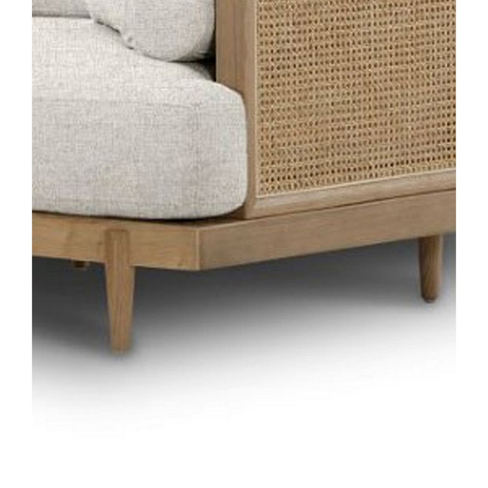 Senu Accent Chair Rattan Woven Armrests Beige Brown Solid Wood BM328355