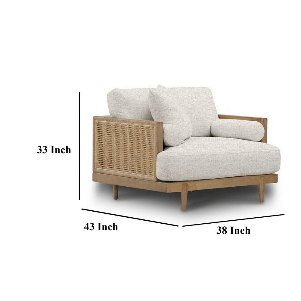 Senu Accent Chair Rattan Woven Armrests Beige Brown Solid Wood BM328355